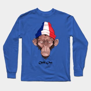 Chill Out ( Drawing For A Monkey With A French Flag ) ( Français ) Long Sleeve T-Shirt